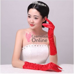 Manusi elegante din satin simple MNS018DD lungi Rosii